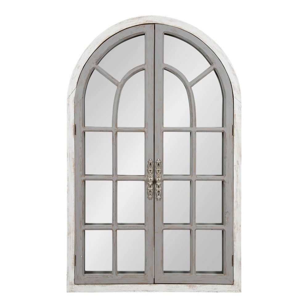 28" x 44" Boldmere Wood Windowpane Arch Mirror White/Gray - Kate and Laurel | Target