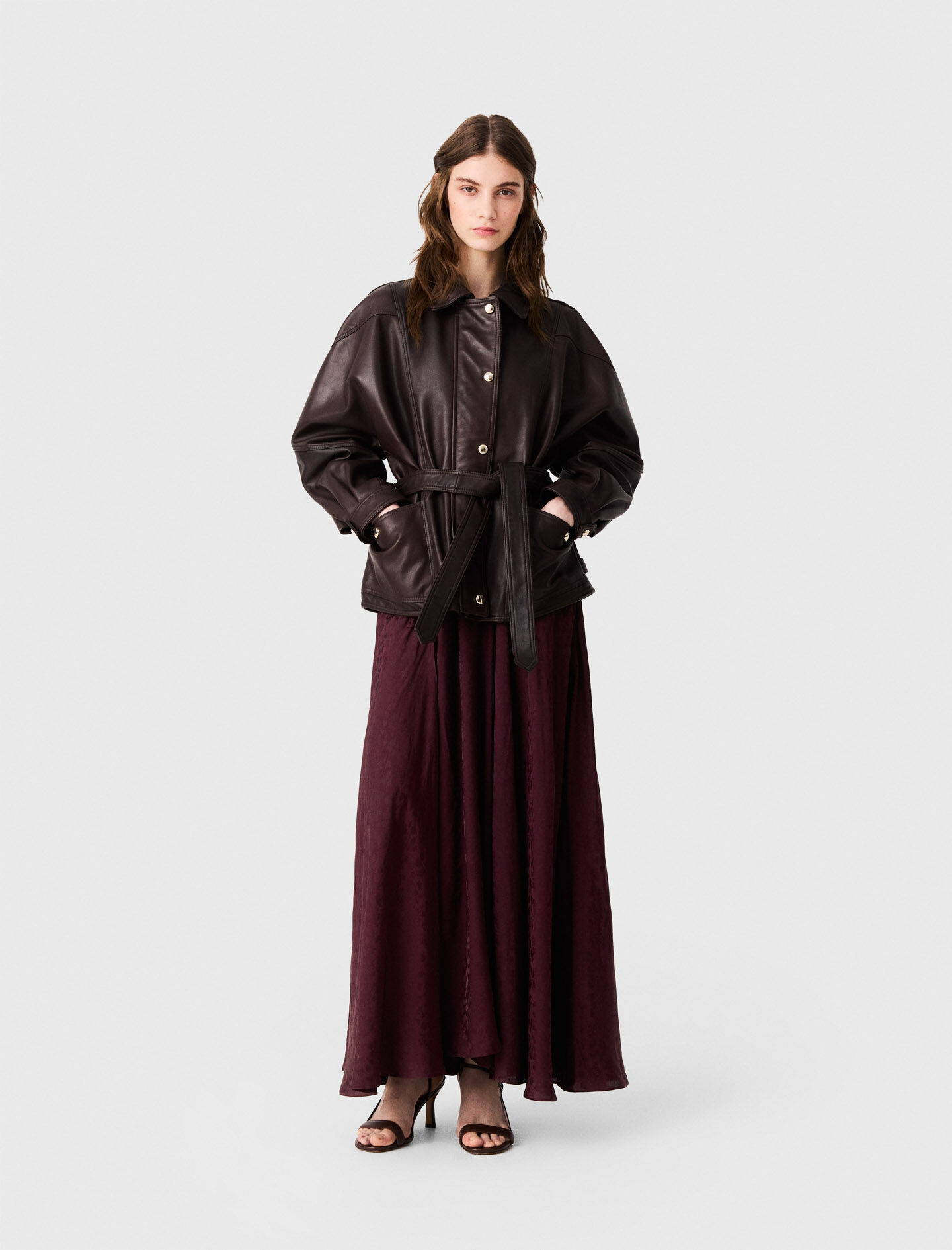 Oversize gold-button leather jacket | Maje US