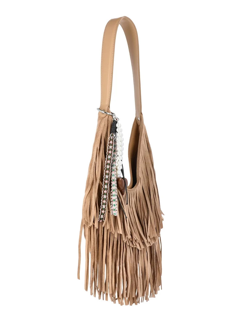 Madden NYC Women's Fringe Hobo Bag, Khaki | Walmart (US)