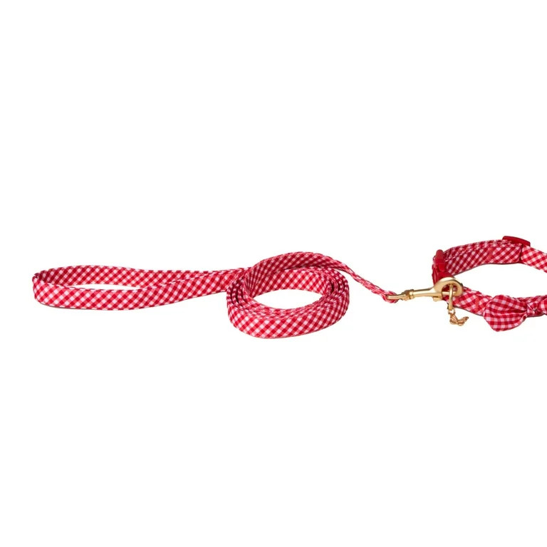 Doggy Parton, Dog Collars, Gingham Western Print Two-Piece Pet Collar and Leash, Red, Small | Walmart (US)