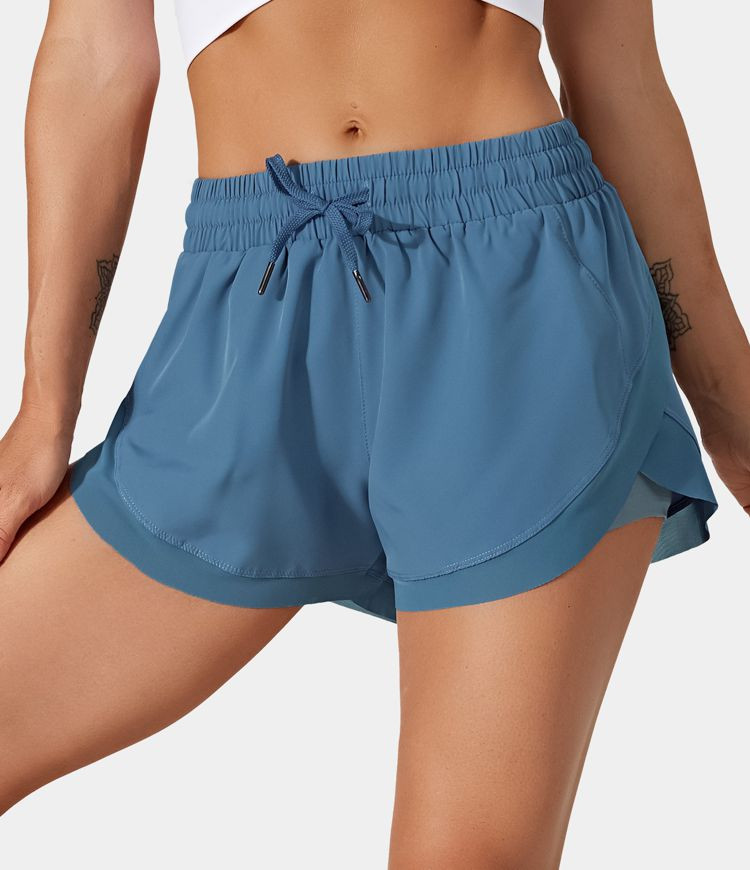 Drawstring Contrast Flowy Mesh 2-in-1 Shorts | HALARA