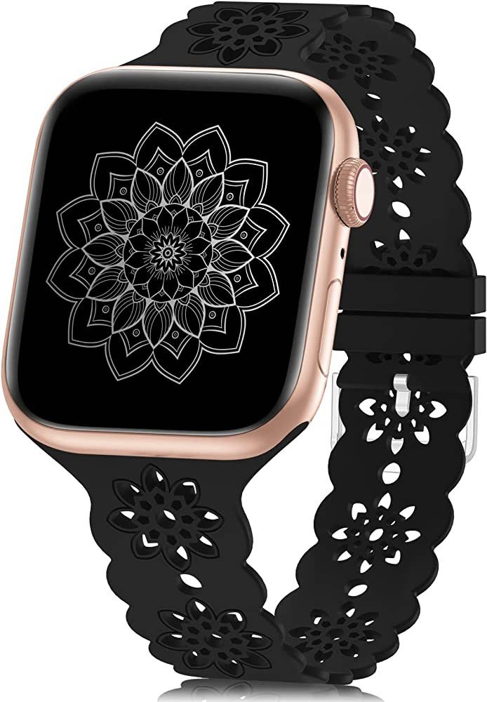 Floral Silicone Band Compatible with Apple Watch Bands 38mm 40mm 42mm 44mm 41mm 45mm 49mm Women Men, | Amazon (US)