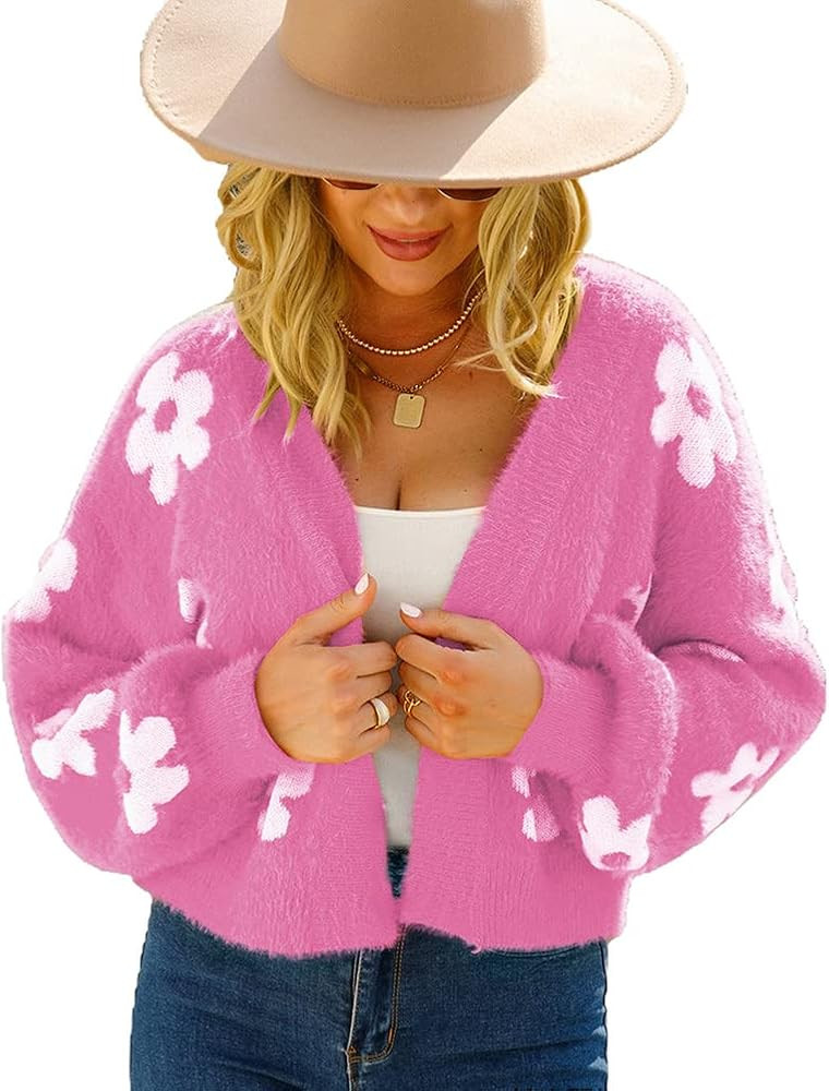 Women's Long Sleeve Open Front Cardigan Loose Knit Sweater Cardigans Floral Casual Outerwear | Amazon (US)