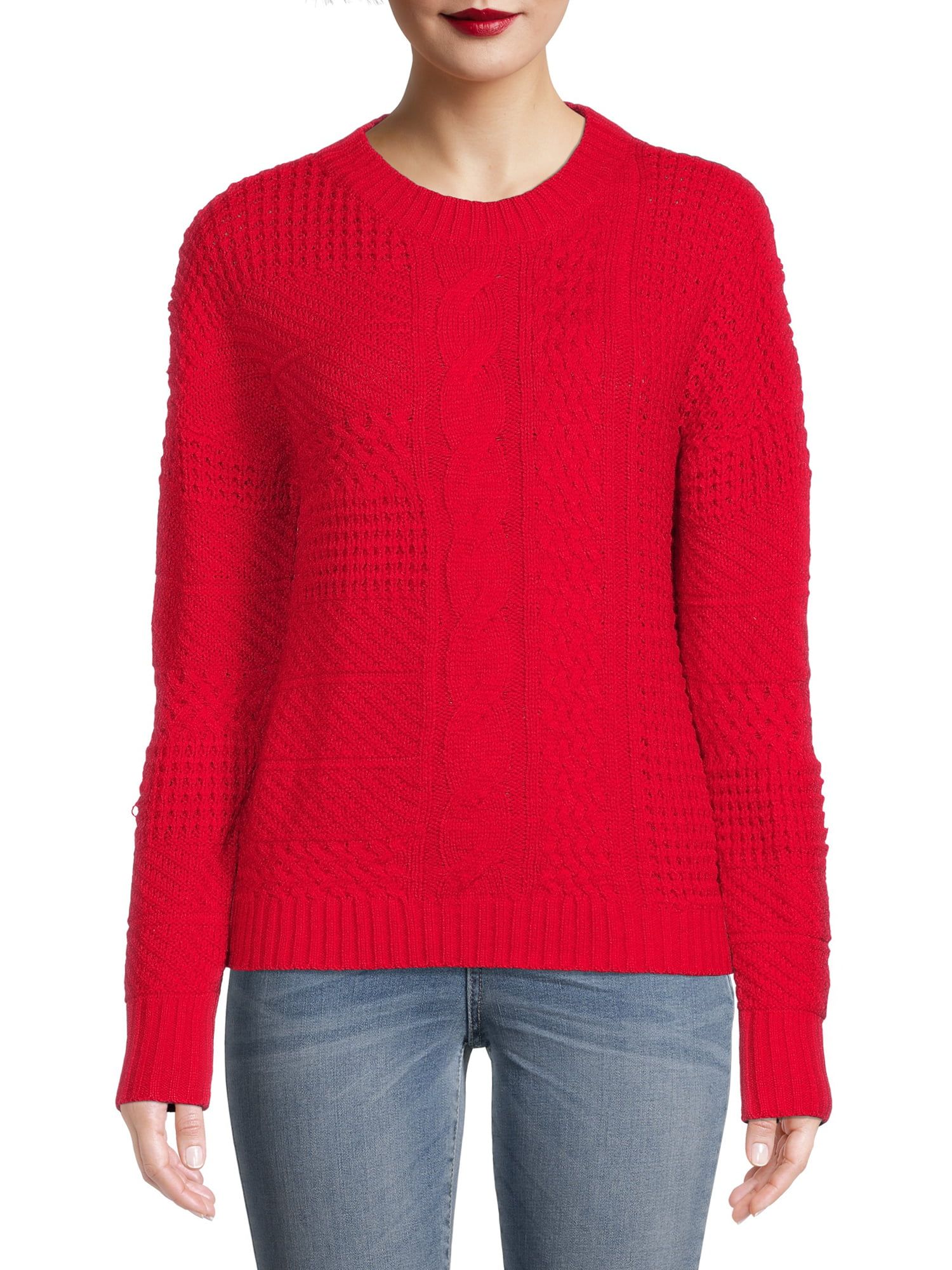 Time and Tru Women's Mix Stitch Sweater - Walmart.com | Walmart (US)