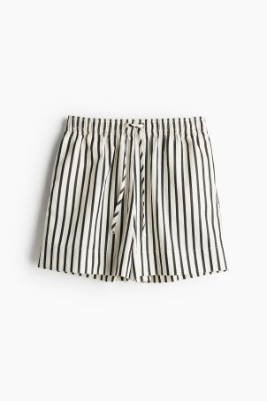 Linen-blend Pull-on Shorts - Natural white/blue striped - Ladies | H&M US | H&M (US + CA)