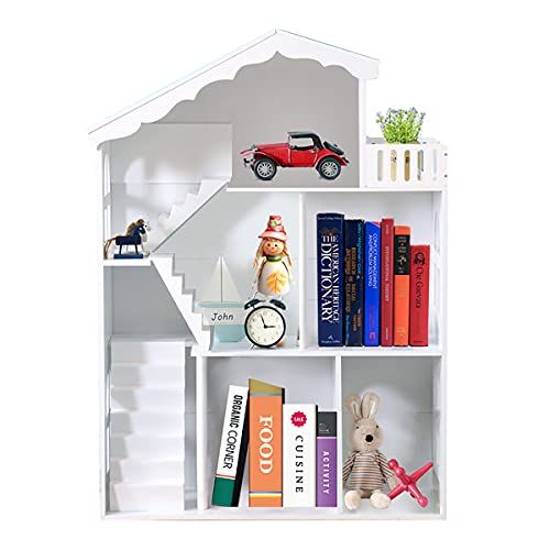 Dollhouse Bookcase Wooden Kids Bookshelf for Girls Boys Children's Bedroom Furniture Books Toys Disp | Amazon (US)