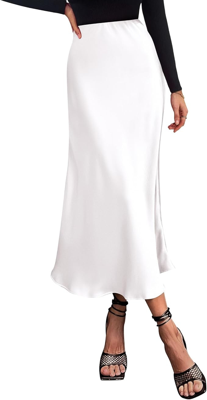 BTFBM 2025 Womens Summer Fall Long Satin Skirt Silk Elegant High Waist Cocktail Party Wedding Flo... | Amazon (US)