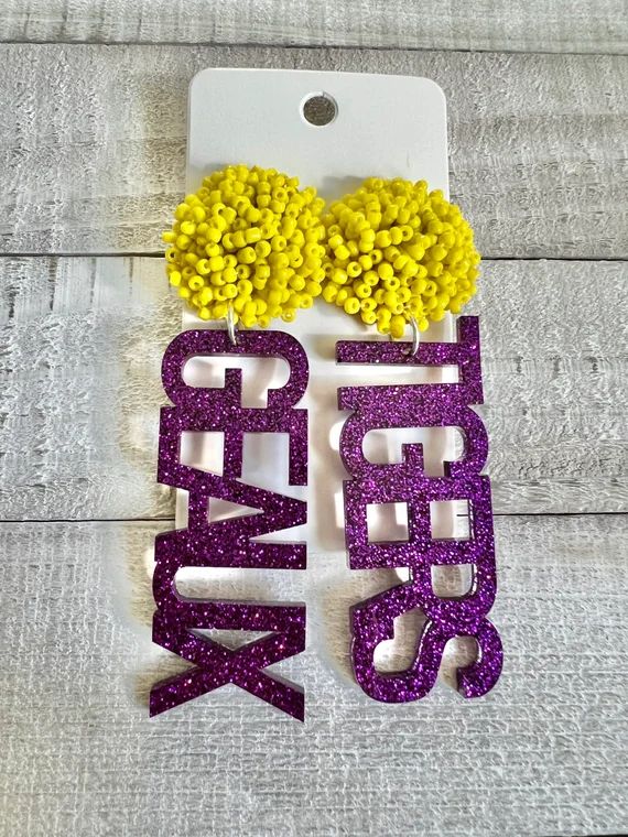 Geaux Tigers text dangles, seeded post | Etsy (US)
