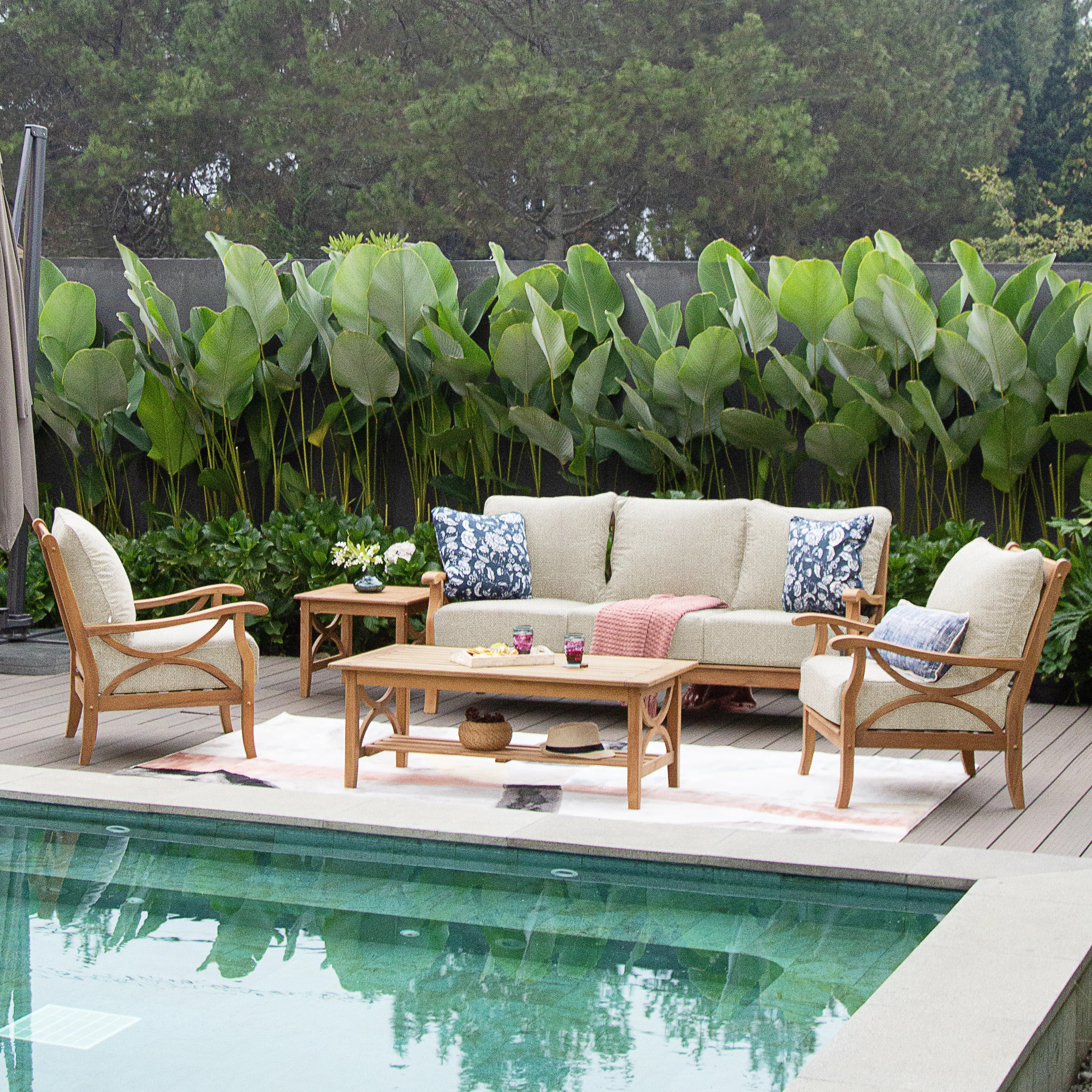 Brunswick 5 Piece Teak Sofa Seating Group with Cushions | Birch Lane