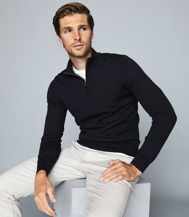 MERINO WOOL ZIP NECK JUMPER | Reiss (UK)