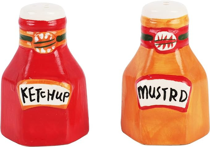 Novelty Ceramic Vegetable Salt and Pepper Shakers Set - Ketchup & Mustard | Amazon (US)