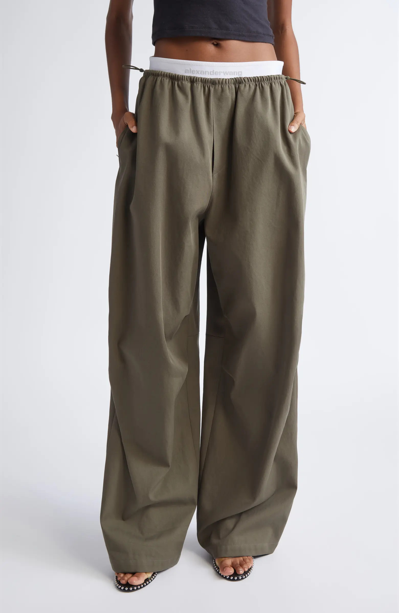 Logo Elastic Cotton Twill Wide Leg Pants | Nordstrom