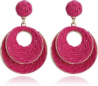 Handmade Raffia Hoop Earrings for Women - Lightweight Boho Dangle Jewelry, Summer Beach Vacation ... | Amazon (CA)