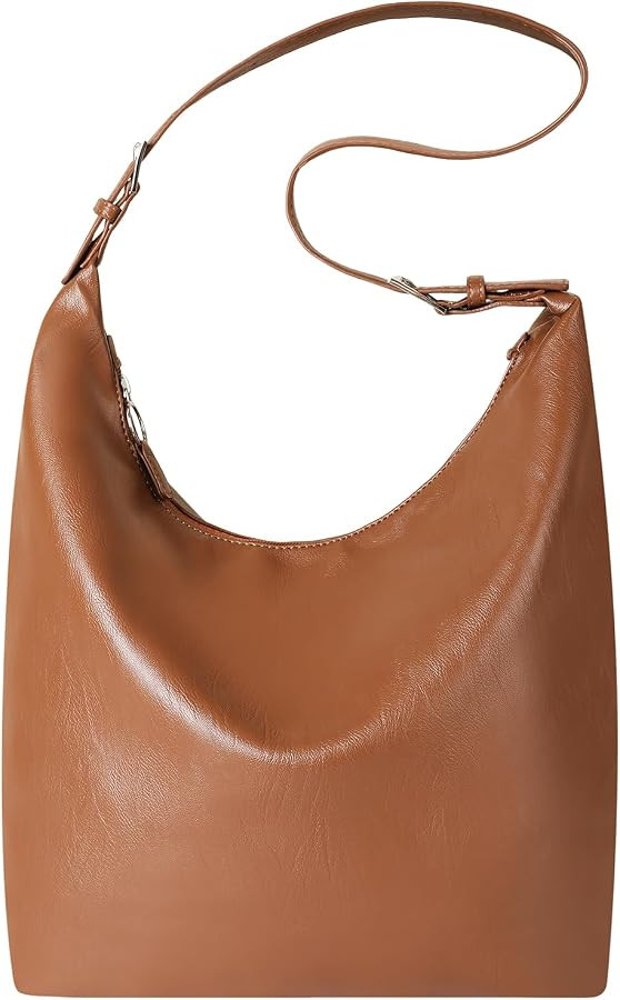 Leather Hobo Bag for Women, Large Slouchy Tote Bag, Chic Designer Handbag, Vegan Leather Purse To... | Amazon (US)