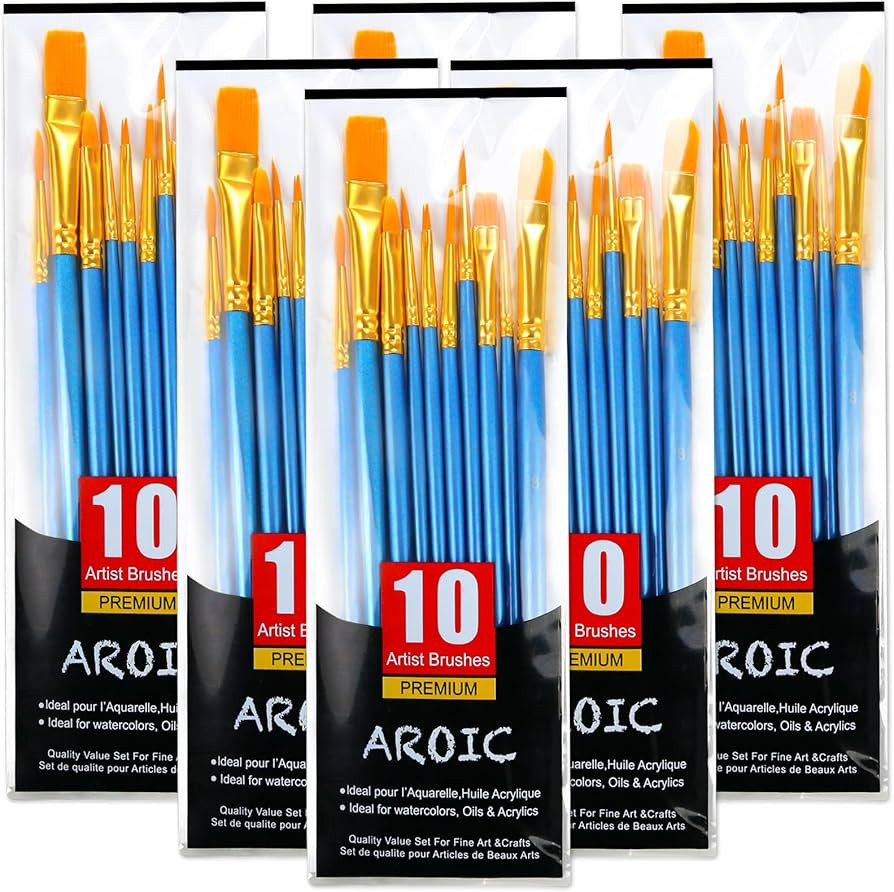 60 Pcs Acrylic Paint Brush Set, Oil & Watercolor - Professional Artist Brushes with Wooden Handle... | Amazon (US)