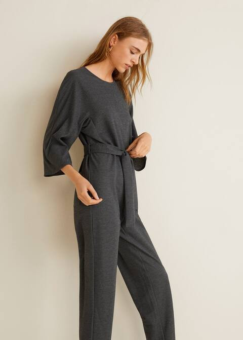 Lange jumpsuit met strik - Dames | MANGO (NL)