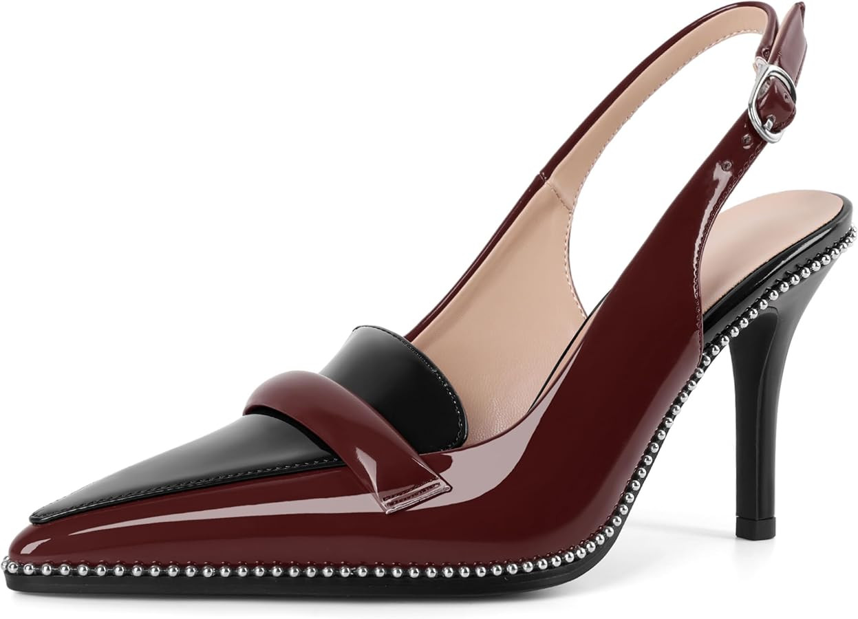 Eldof Pointed Toe Slingback Heels for Women Beaded Stiletto High Heel Women Pumps Shoes Dress 3.5... | Amazon (US)