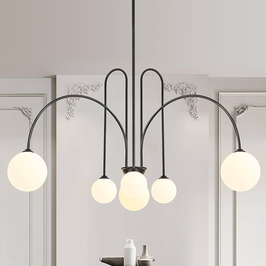 Black Sputnik Chandelier,6 Lights Mid Century Chandelier for Dining Room Light Fixtures Over Tabl... | Amazon (US)