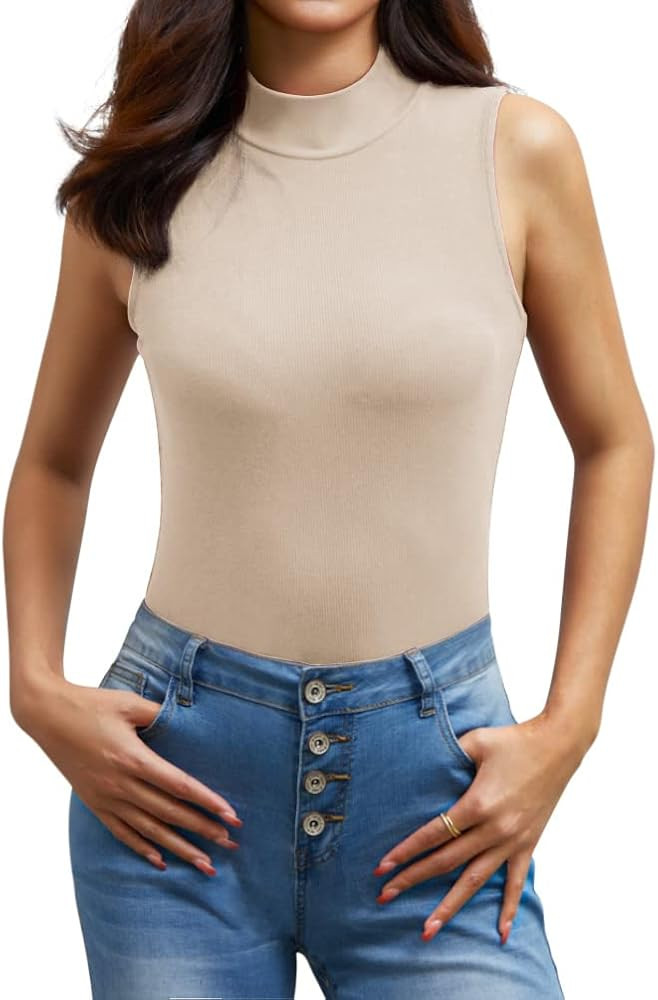 HWOKEFEIYU Women's Summer Sleeveless Mock Turtleneck Casual Tank Top | Amazon (US)