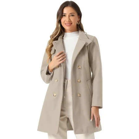 DARING DIVA Women s Stand Collar Pea Double Breasted Trench Coats Beige L | Walmart (US)