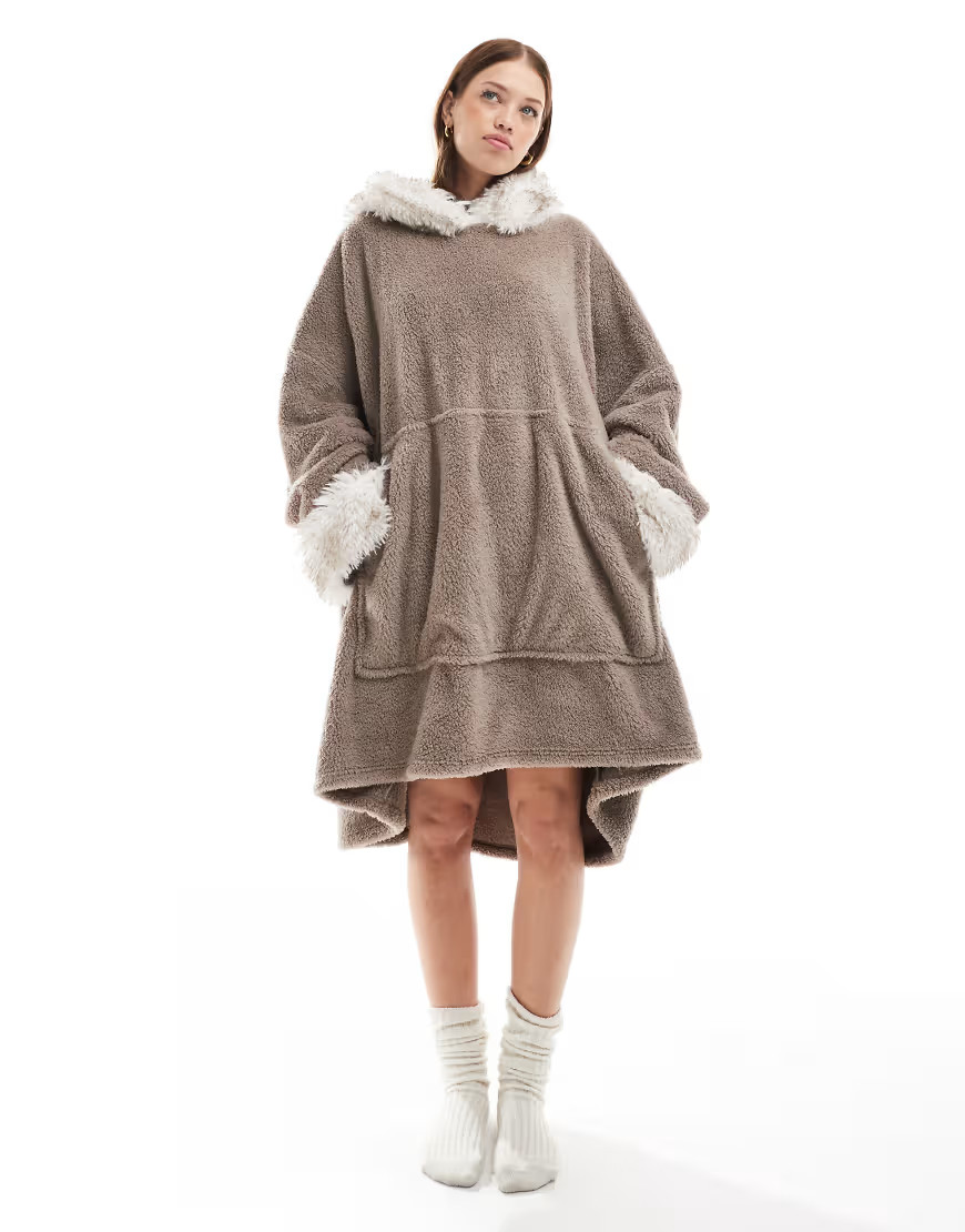 Loungeable Borg with Faux Fur Ear Snuggle Hoodie in Mink-Neutral | ASOS (Global)