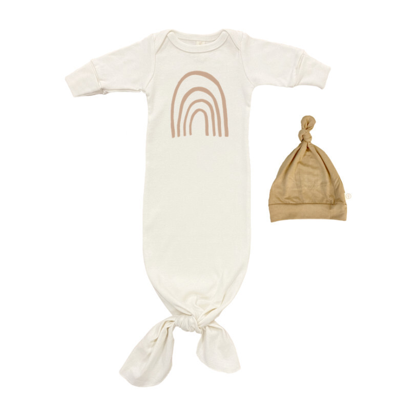 Rainbow Organic Infant Gown and Hat Set, Clay | Maisonette