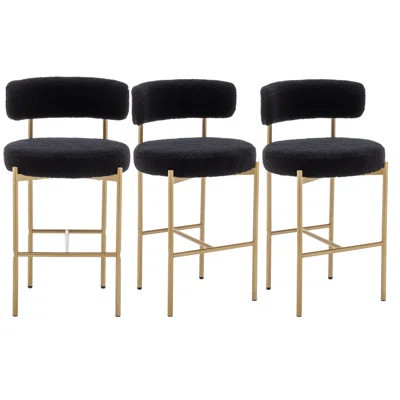 Gold Boucle Bar Stools Set Of 3, 26" Modern Counter Stools With Backs, Upholstered Barstools For Kitchen Island, Bar, Cafe | Wayfair North America