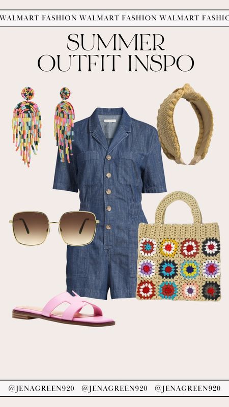 Summer Outfit Inspo | Denim Romper | Crochet Bag | Walmart Fashion | Pink Sandals

#LTKFindsUnder50 #LTKShoeCrush #LTKStyleTip