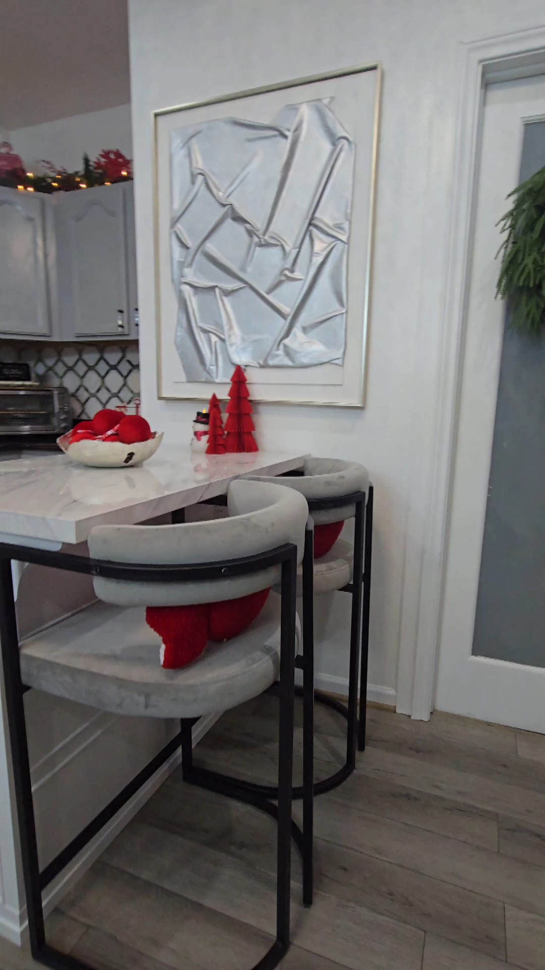 Kitchen island and bar stools from Wayfair 