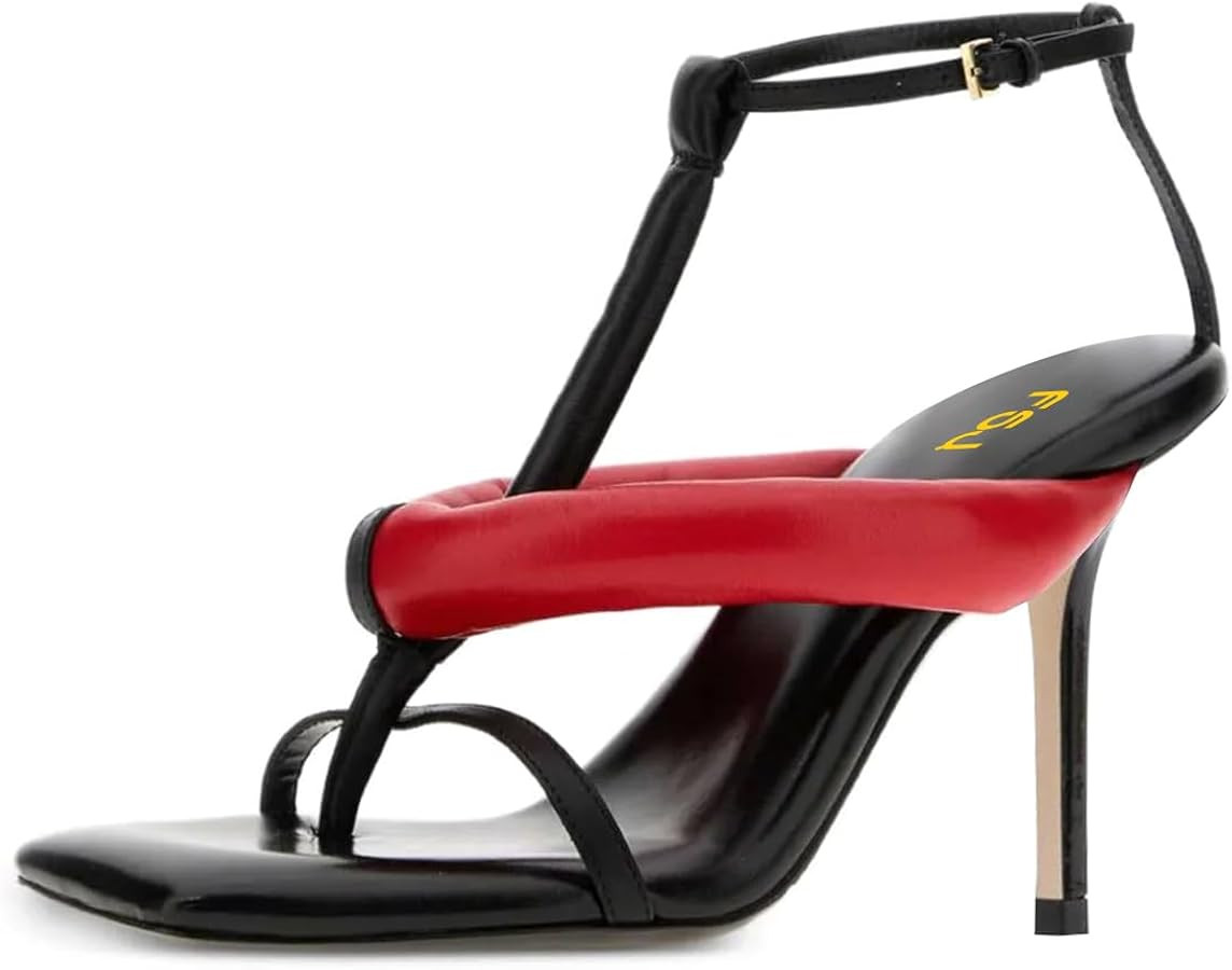 FSJ Women Padded T-Strap Thong Stiletto Heel Sandals | Amazon (US)