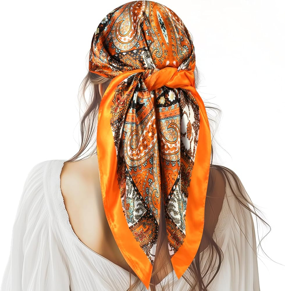 35” Large Square Satin Head Scarf - 1Pcs Satin Hair Scarf Silk Bandana Head Wraps For Women | Amazon (US)