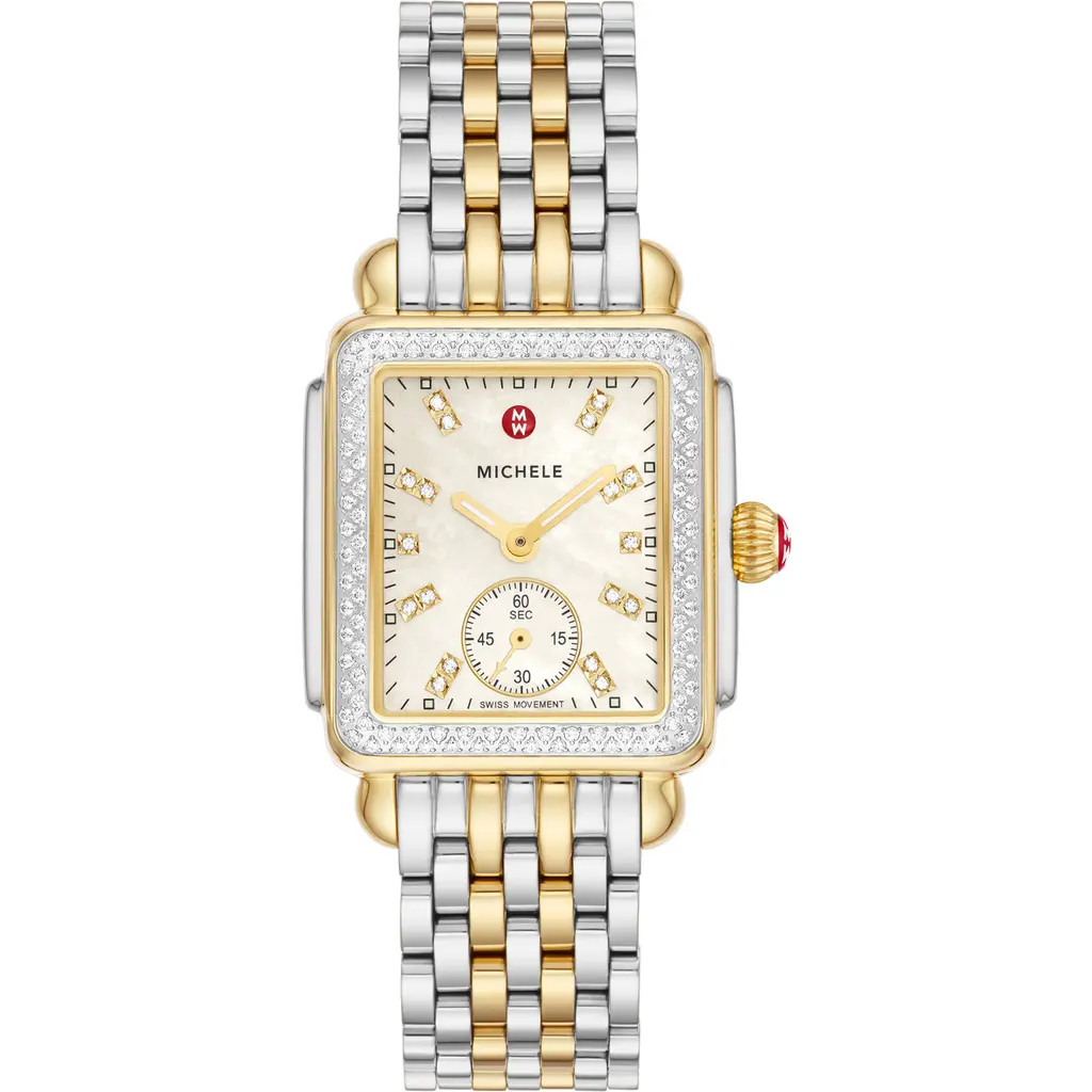 MICHELE Deco Mid Diamond Bracelet Watch, 29mm in Two-Tone Gold at Nordstrom | Nordstrom