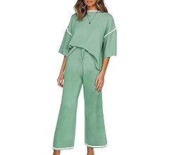 SHEWIN Womens Two Piece Outfits Casual Short Sleeve Knit Sweater Tops Matching Wide Leg Pants Tra... | Amazon (US)