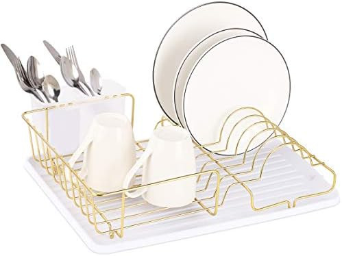 Buruis Dish Drying Rack, Gold Dish Drainer Organizer Includes Removable Drain Board and Utensil... | Amazon (US)