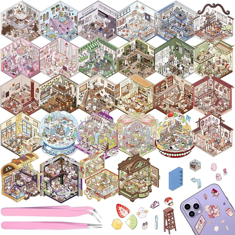 DIY 3D House Stickers Scene, 28 Set Fun DIY Sticker Therapy,Make Your Own Cute 3D Miniature Stick... | Amazon (US)