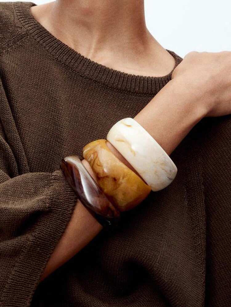 ZAA Hard Bracelet Set, Unique Asymmetrical Acrylic Wide Edge Bracelet, Women's Unique Design Retr... | SHEIN