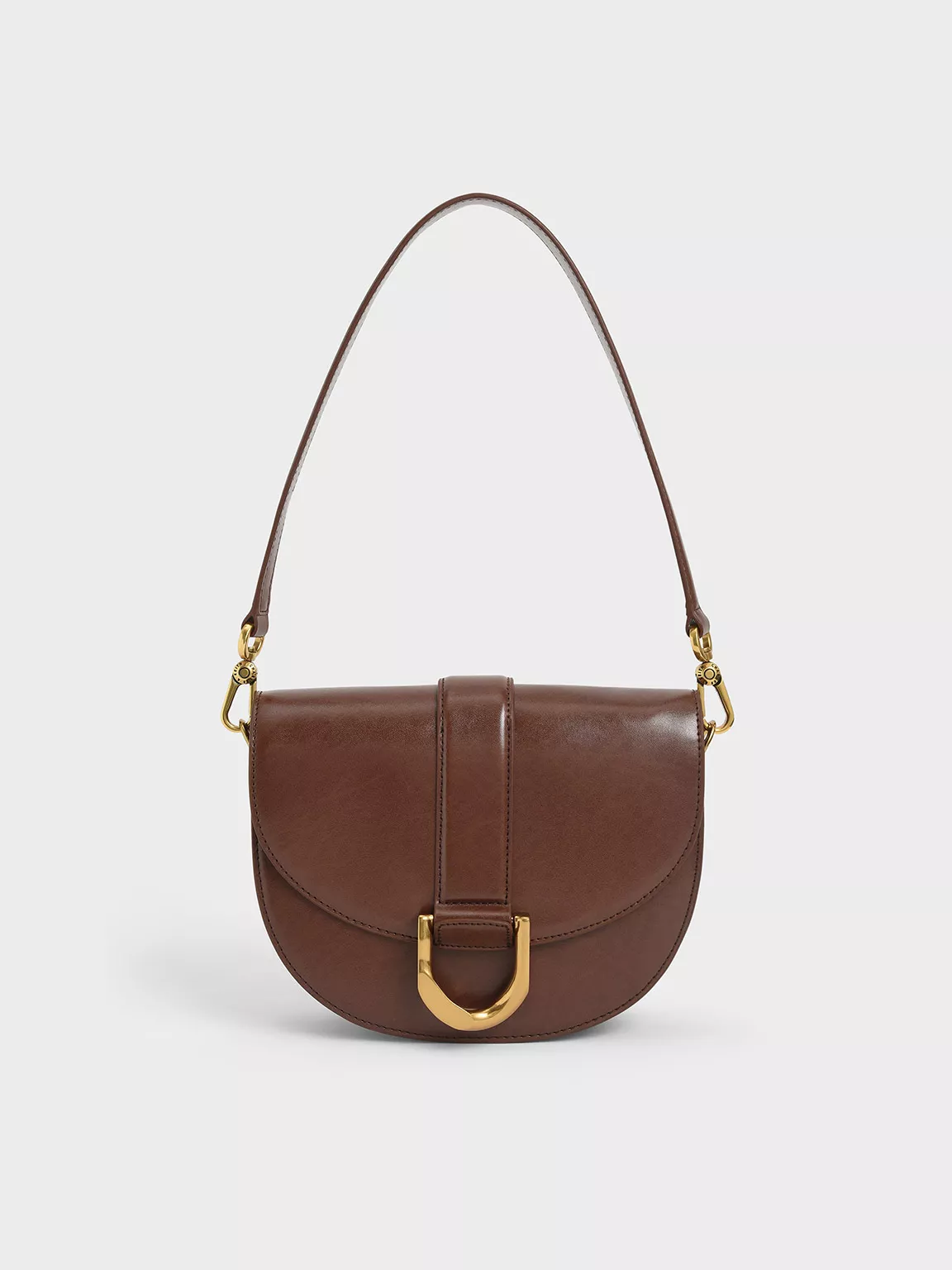 Chocolate Meriah Croc-Embossed Top Handle Bag - CHARLES & KEITH US