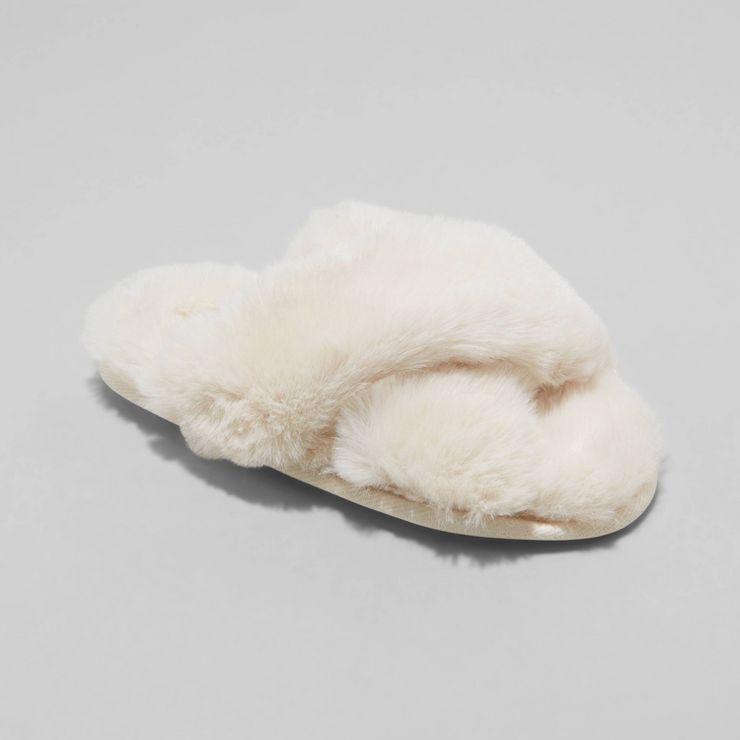 Girls' Brooklyn Crossband Fur Slippers - Cat & Jack™ | Target