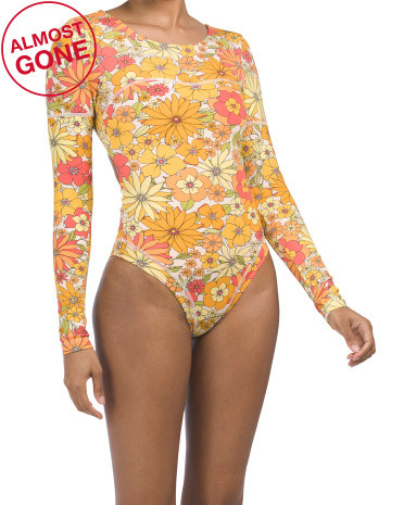 Max Bloomin Groove Long Sleeve One-piece Swimsuit | TJ Maxx
