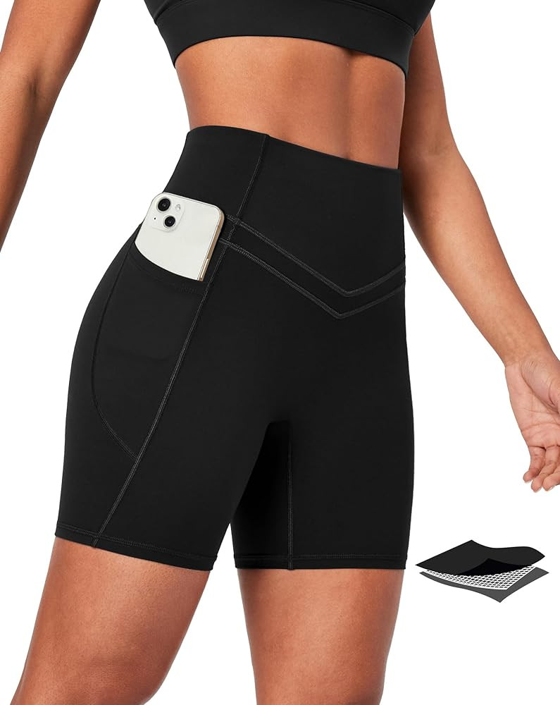 IUGA Tummy Control Biker Shorts Women with Pockets Workout Gym Shorts High Waisted Yoga Running C... | Amazon (US)