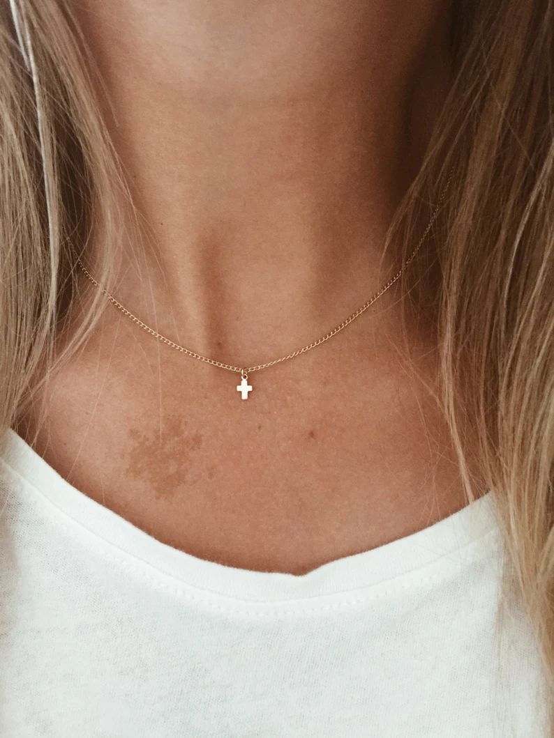 Tiny Cross Necklace in 14/20 Gold-fill 14/20 Rose Gold-fill - Etsy | Etsy (US)