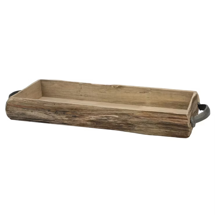 21.2" Wooden Bark Tray with Metal Handles Brown - Stonebriar Collection | Target