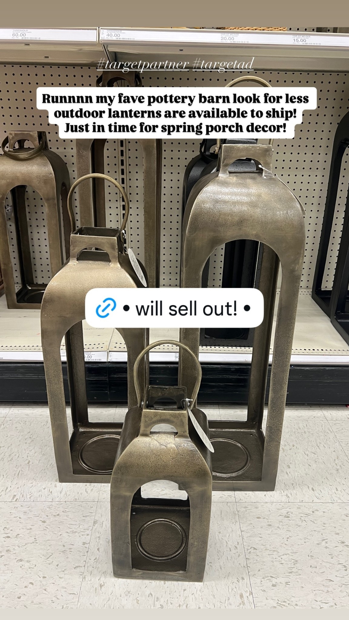 Runnnn my fave pottery barn look for less outdoor lanterns are available to ship!
Just in time for spring porch decor!  #targetpartner #targetad