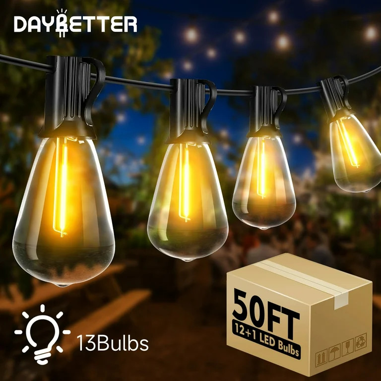 DAYBETTER 50FT ST38 Outdoor String Lights,Connectable Patio Outside Lights for Backyard Porch | Walmart (US)