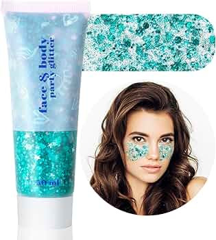 MEICOLY Teal Body Glitter,Holographic Mermaid Face Glitter Gel for Halloween Face Paint,Dazzle Gr... | Amazon (US)