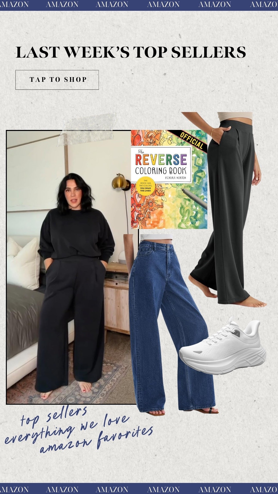 Last weeks top sellers! Reverse coloring book, spanx track pants look alike, Amazon wide legs jeans, & tennis shoes! 

#LTKootd #LTKSeasonal #LTKMidsize