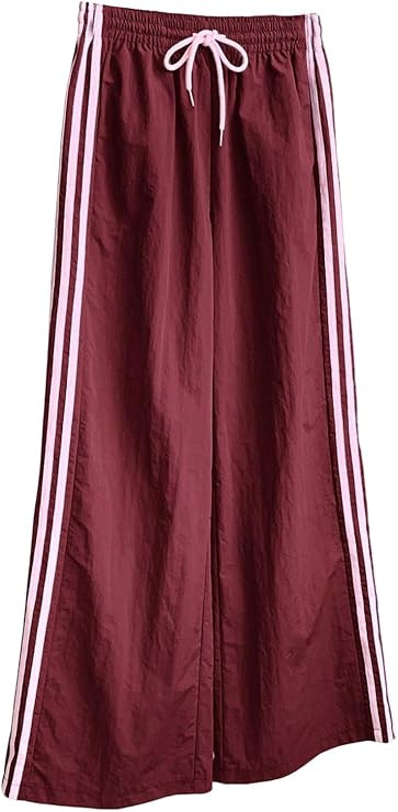 SOLY HUX Women's Y2k Striped Side Baggy Pants Drawstring Elastic Waist Wide Leg Track Pants Stree... | Amazon (US)