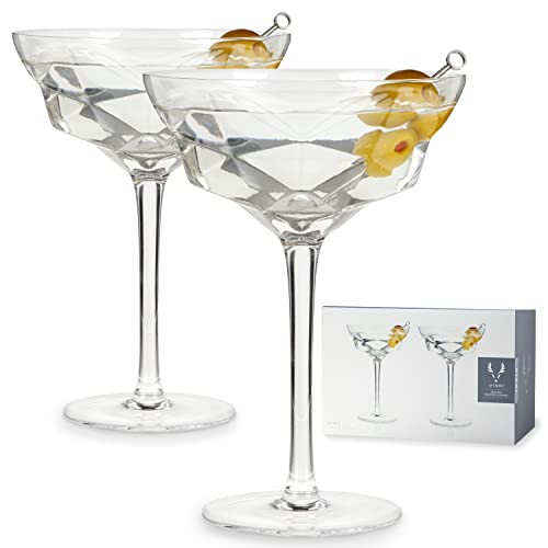 Viski Faceted Martini Glasses, Preium Crystaal Cocktail Coupe Glasses, Home and Bar Drinkware, Stemmed Cocktail Glasses, Perfect Cocktail Glass Gift Set of 2, 10oz | Amazon (US)