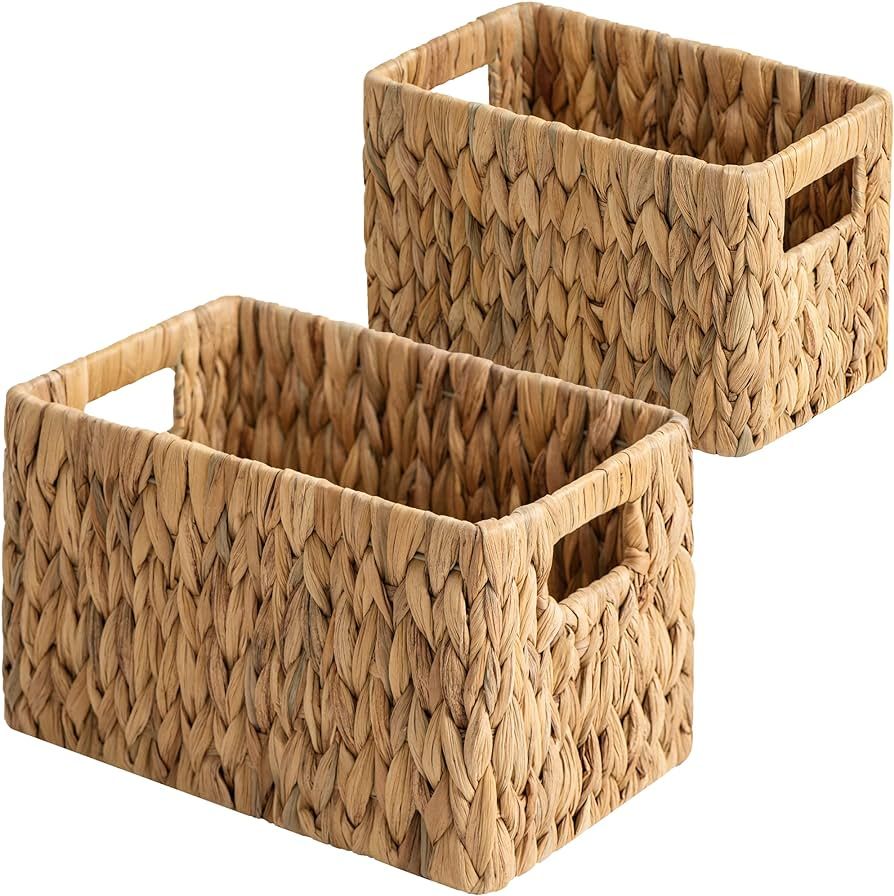 StorageWorks Small Wicker Baskets, Water Hyacinth Baskets with Built-in Handles, Handwoven Bathro... | Amazon (US)