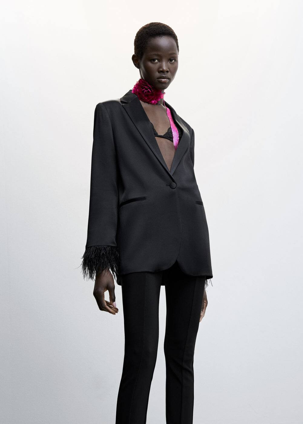 Blazer with feather detail -  Women | Mango USA | MANGO (US)